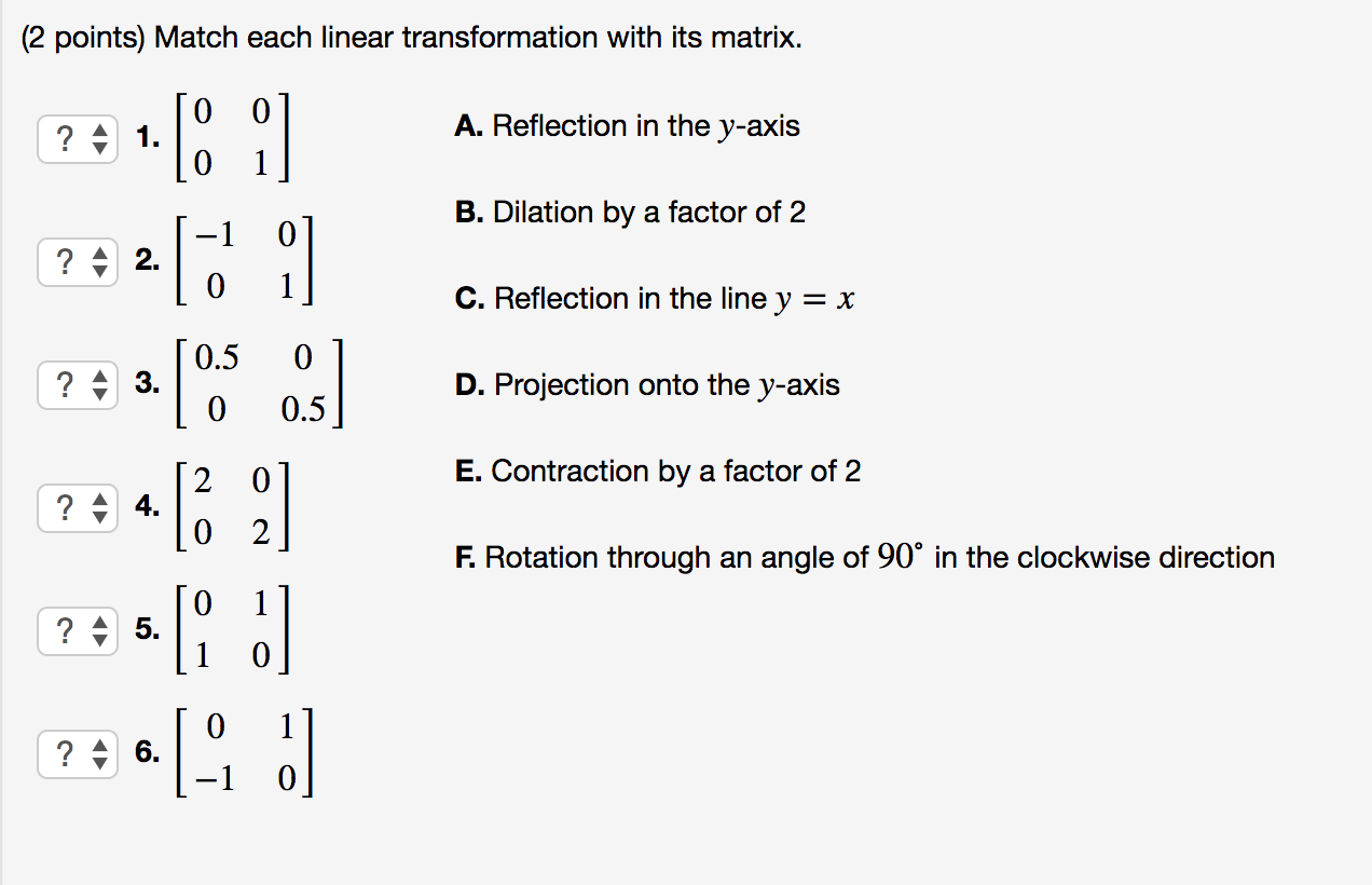 2 Points Match Each Linear Transformation With Its Chegg Com