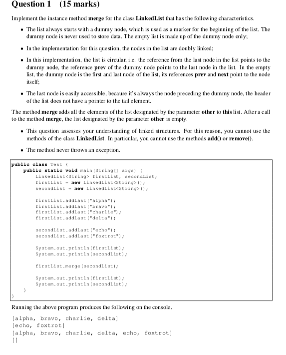 Solved Question 1 15 Marks Implement The Instance Metho Chegg Com