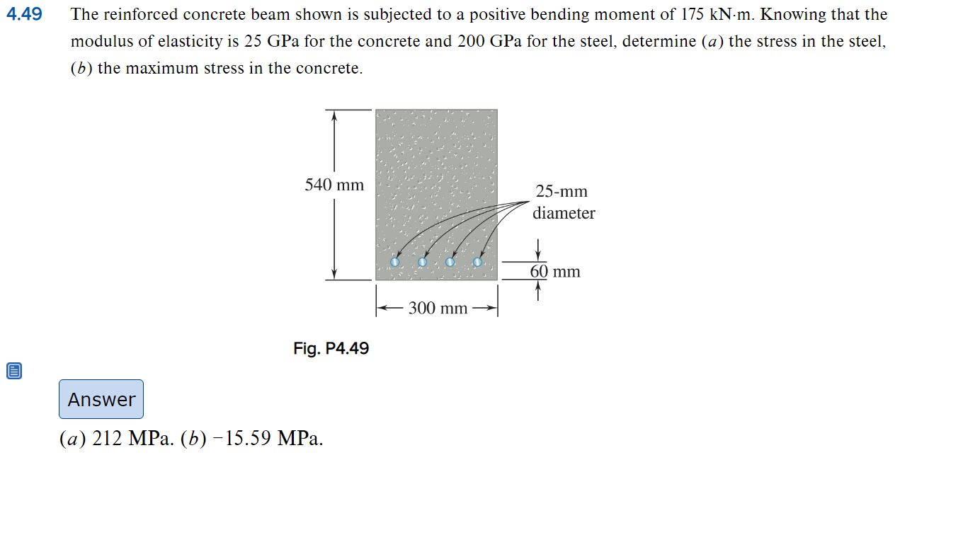 9 The reinforced concrete beam shown is subjected to a positive bending moment of \( 175 \mathrm{kN} \cdot \mathrm{m} \). Kno