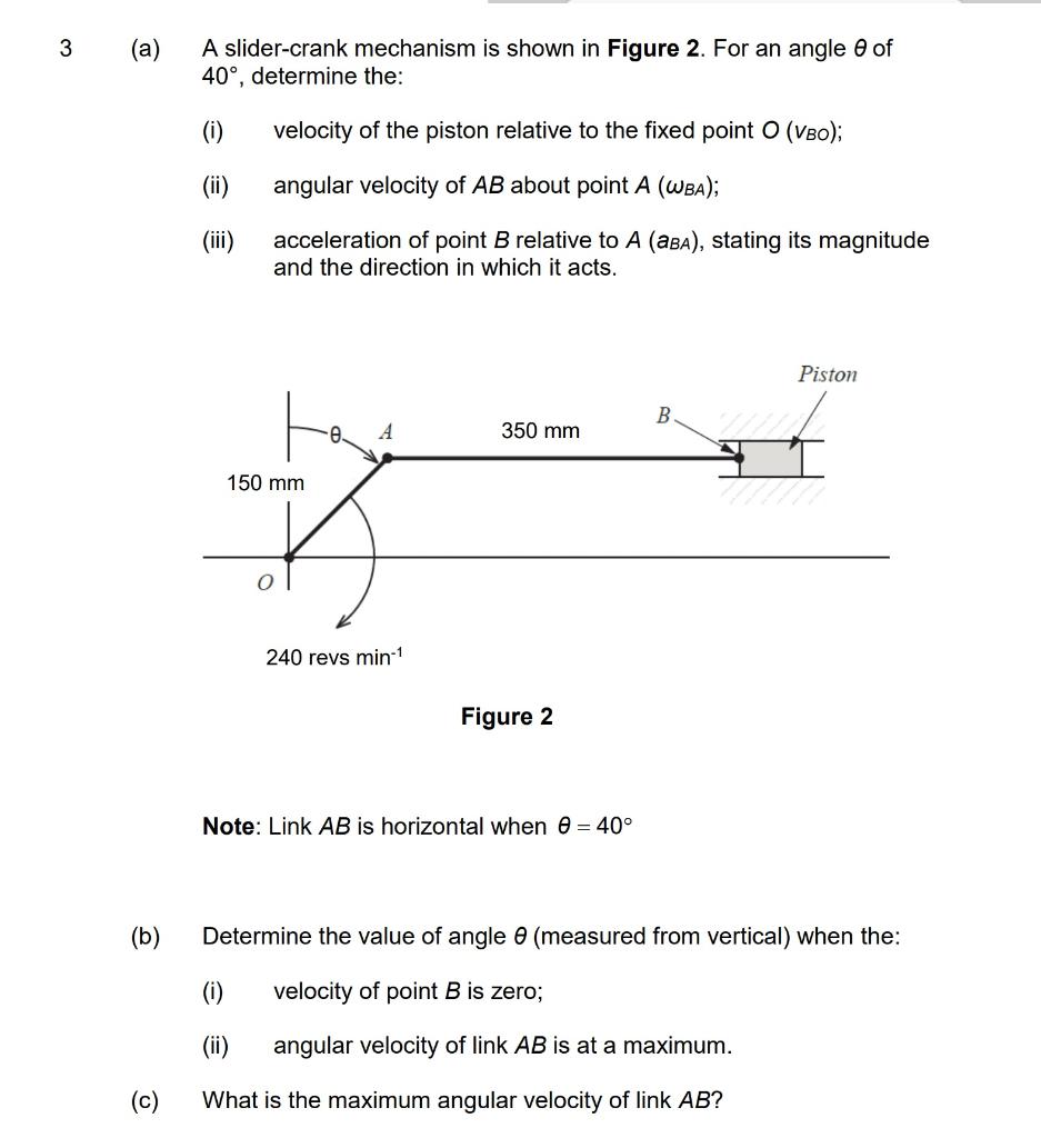 Solved 3 (a) A slider-crank mechanism is shown in Figure 2. | Chegg.com