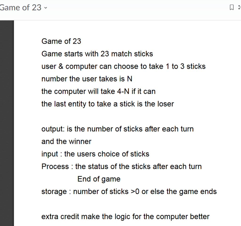 Solved Game of 23 Game of 23 Game starts with 23 match | Chegg.com