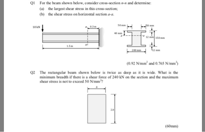 Q For the beam shown below, consider cross-section n-n and determine ...