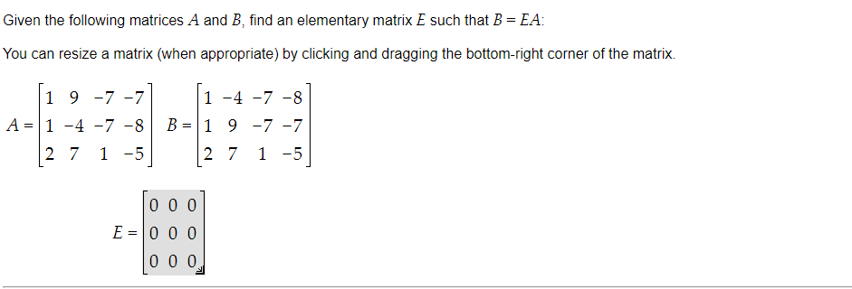 Solved Given The Following Matrices A And B, Find An | Chegg.com