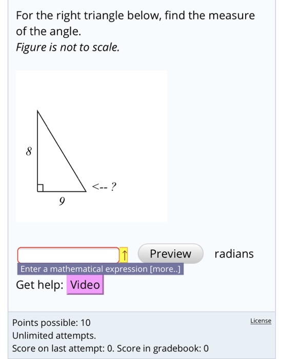 Solved For the right triangle below, find the measure of the | Chegg.com