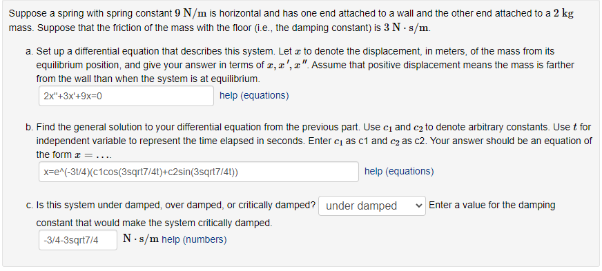 Solved Suppose a spring with spring constant 9 N/m | Chegg.com