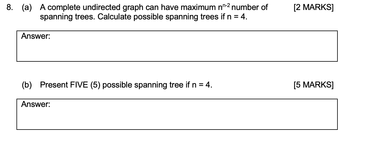 Solved (a) A complete undirected graph can have maximum nn−2 | Chegg.com