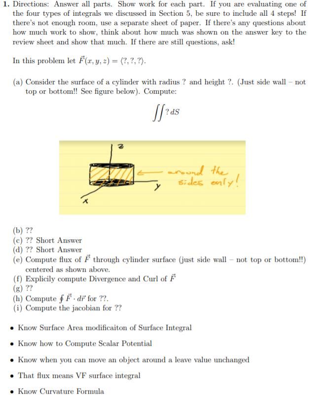 1. Directions: Answer all parts. Show work for each | Chegg.com