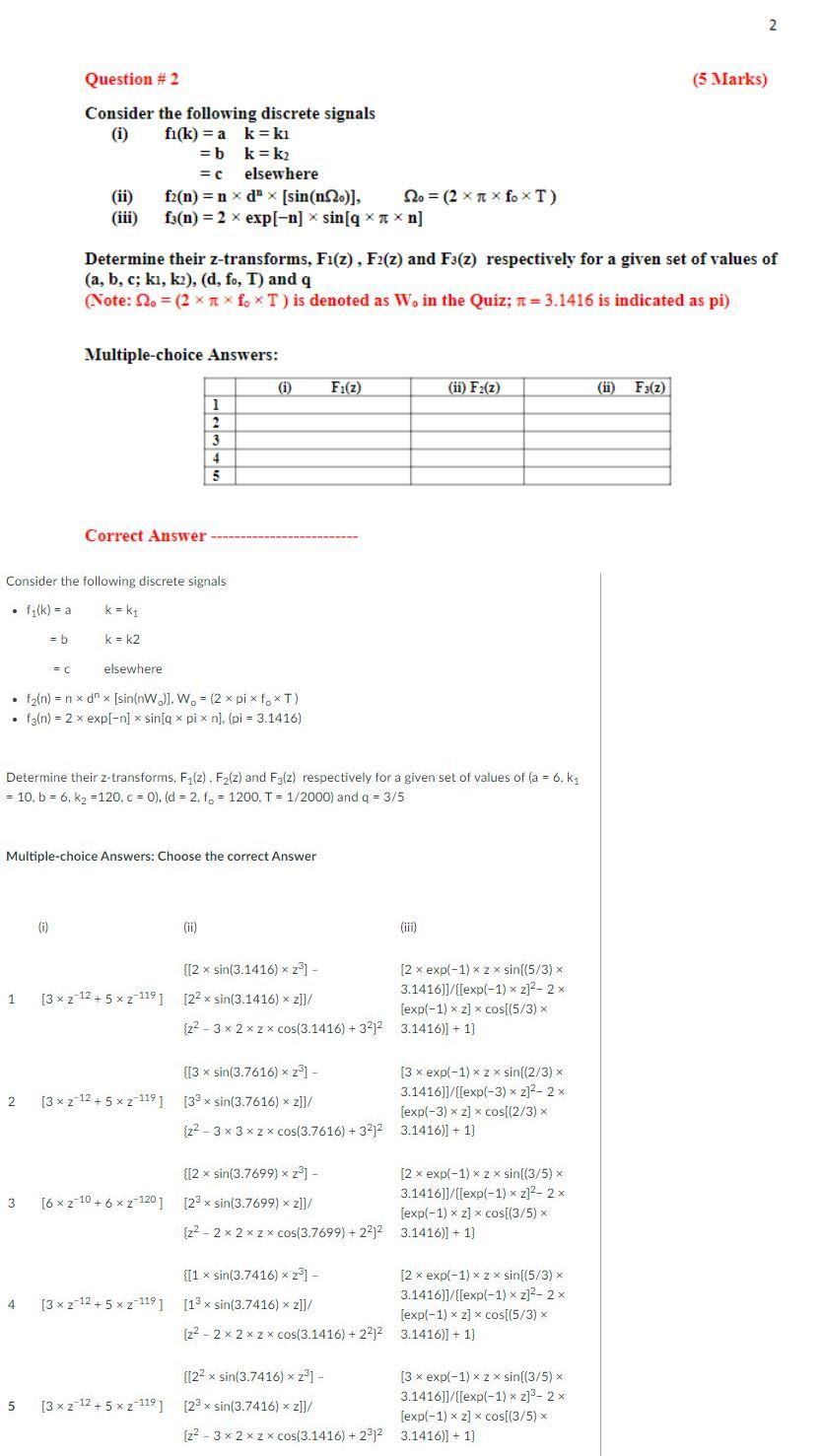 Solved 2 Question # 2 (5 Marks) Consider The Following | Chegg.com