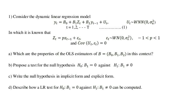 ) Consider the dynamic linear regression model yt | Chegg.com