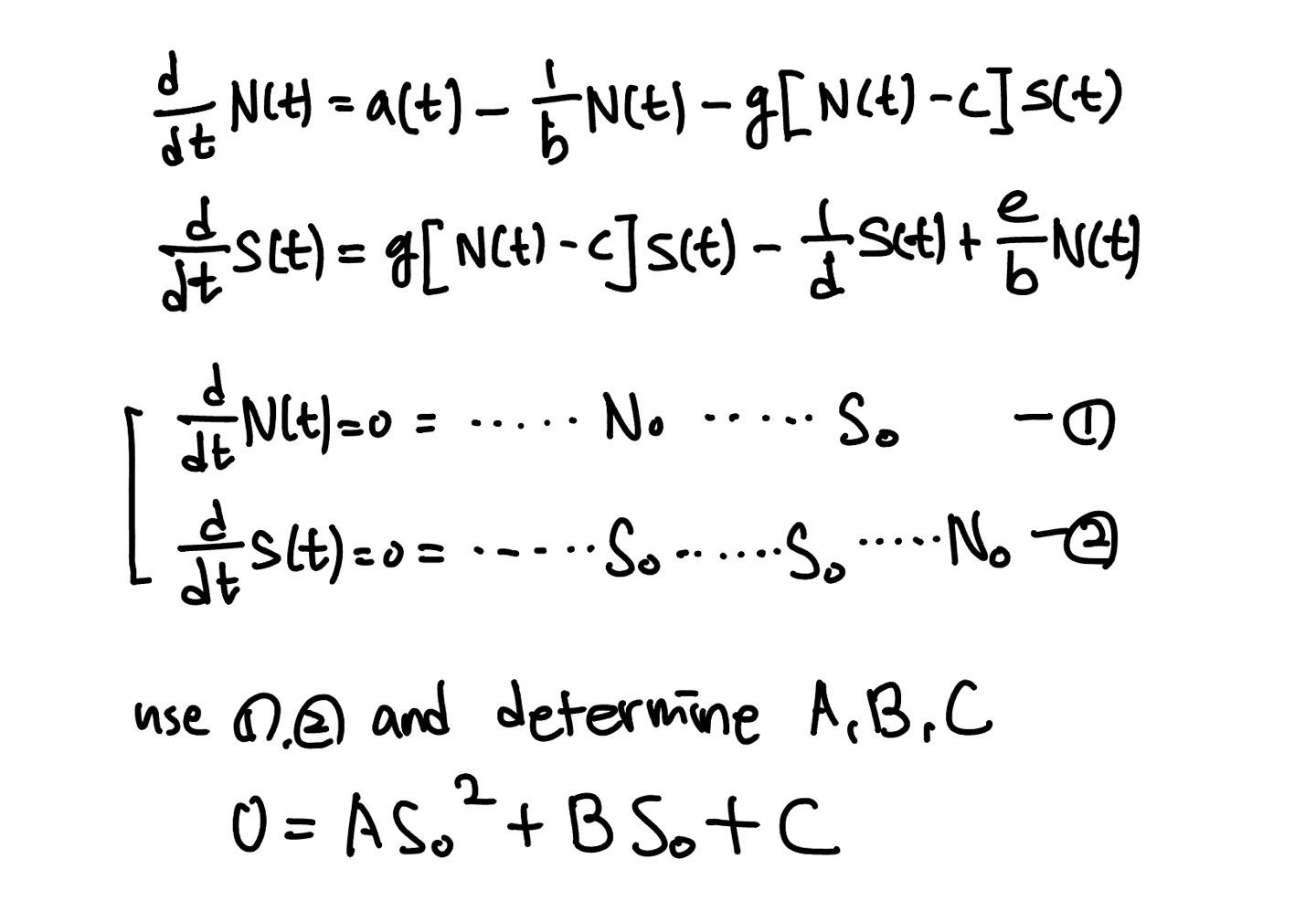 frac{d}{d t} N(t)=a(t)-\\frac{1}{b} N(t)-g[N(t)-c] | Chegg.com
