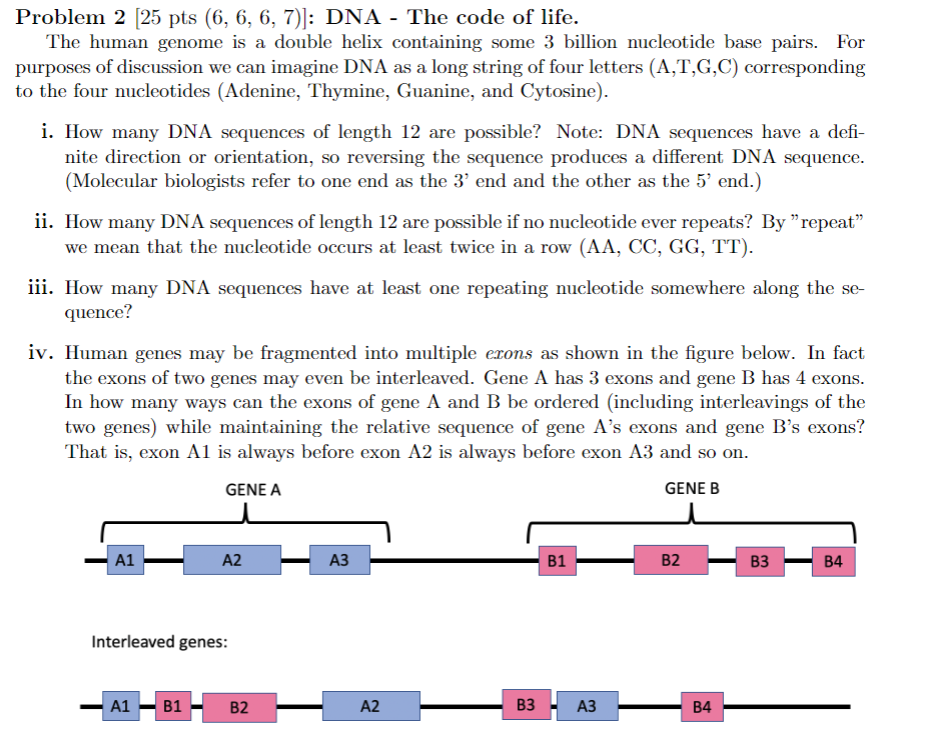Solved Problem 2 [25 pts (6, 6, 6, 7)]: DNA - The code of | Chegg.com