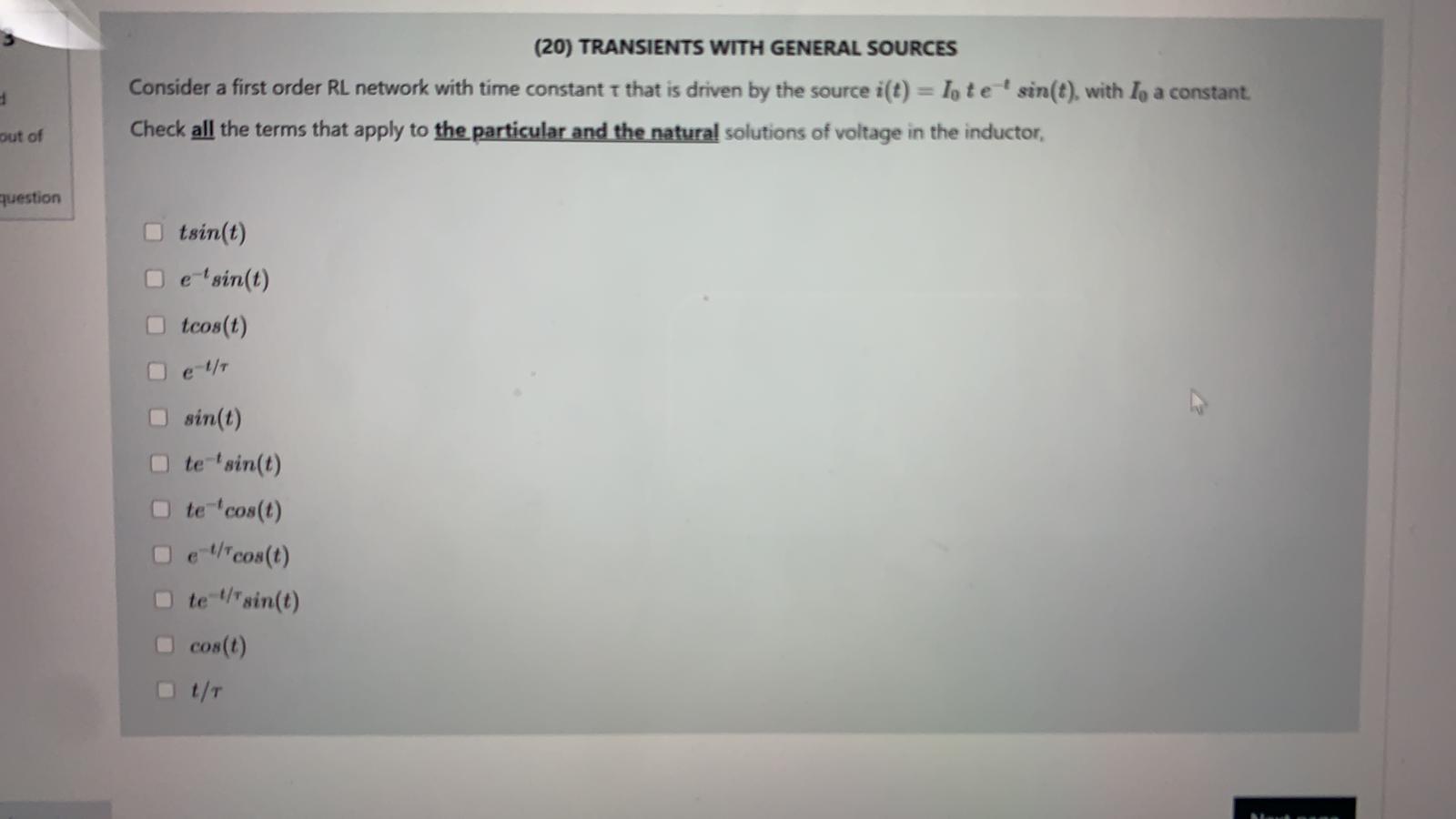 Solved (20) TRANSIENTS WITH GENERAL SOURCES Consider a first | Chegg.com