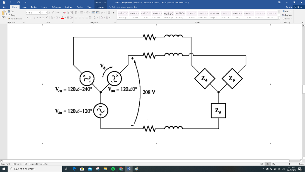 Solved A 208 V, 60 Hz three phase power system is shown | Chegg.com