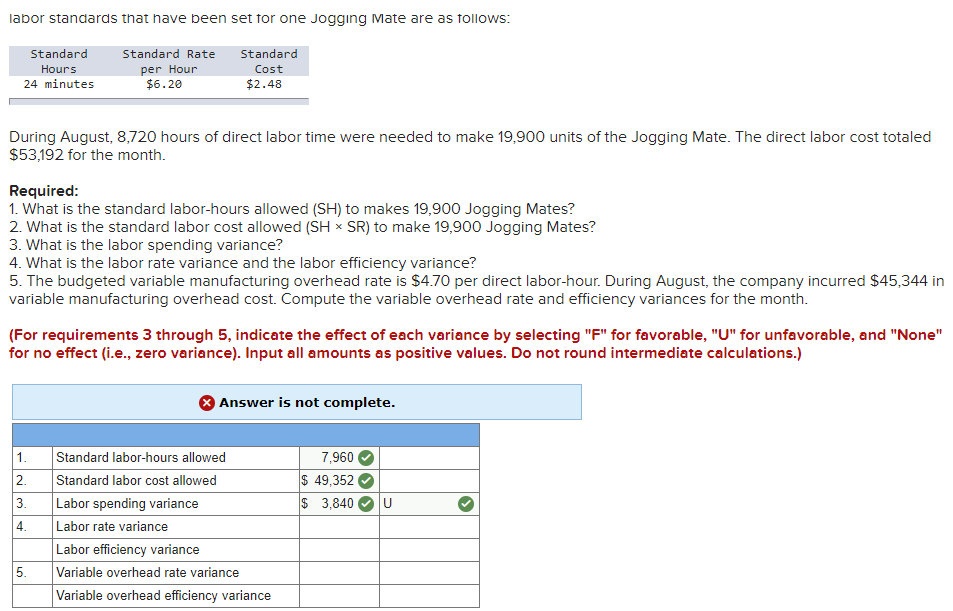 Solved labor standards that have been set for one Jogging