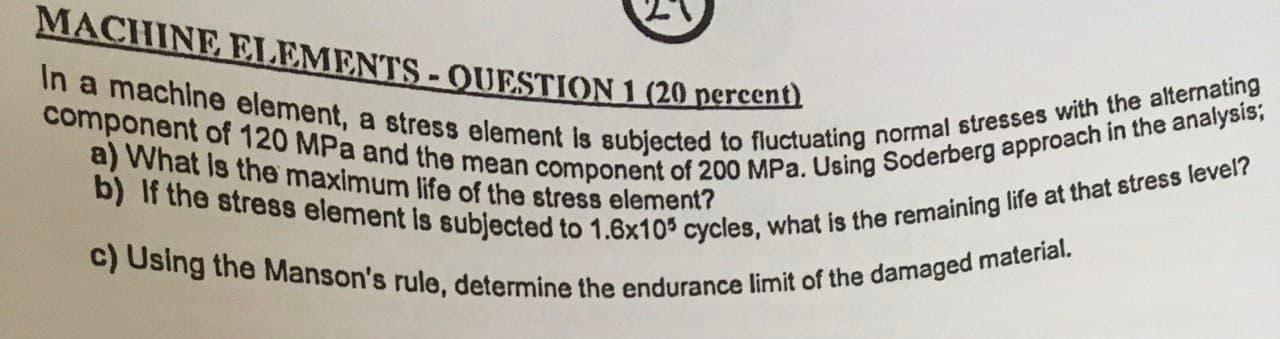 Solved MACHINE ELEMENTS - QUESTION 1 (20 percent) In a | Chegg.com