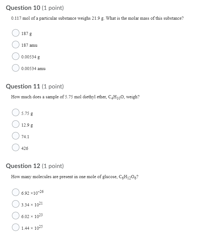 Solved Question 10 (1 point) 0.117 mol of a particular | Chegg.com