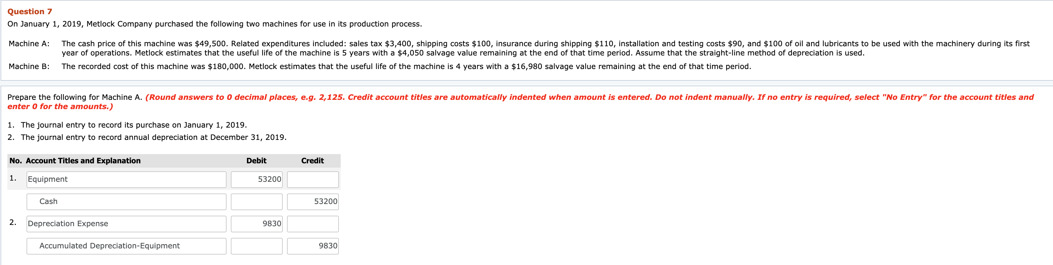 Solved Question 7 On January 1, 2019, Metlock Company