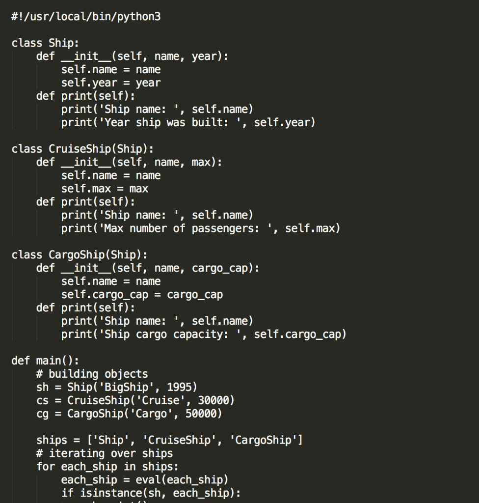 Python Program Design Ship Class Following Members Member Variable Name ...
