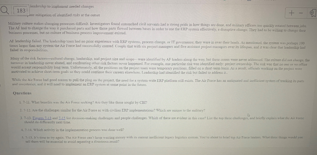 Case Study 7 U.S. Air Force ERP Bonfire The U.S. Air | Chegg.com