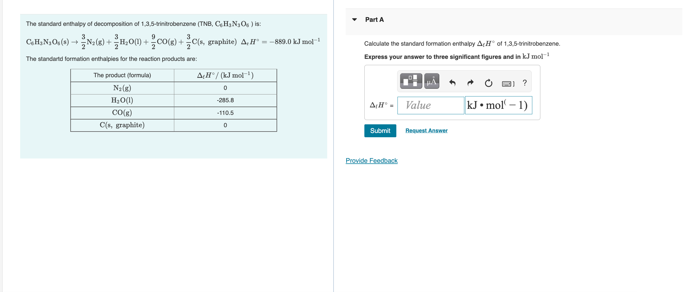 Solved The standard enthalpy of of