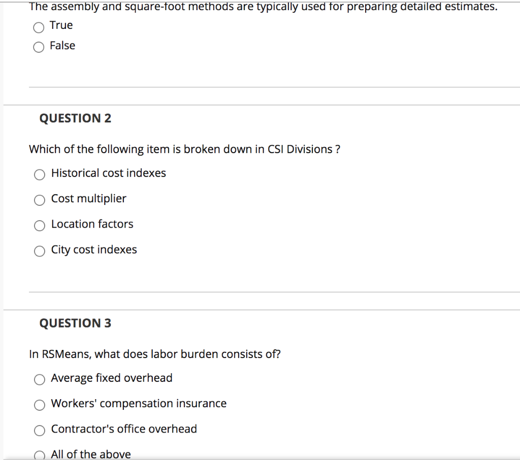 Solved The assembly and squarefoot methods are typically