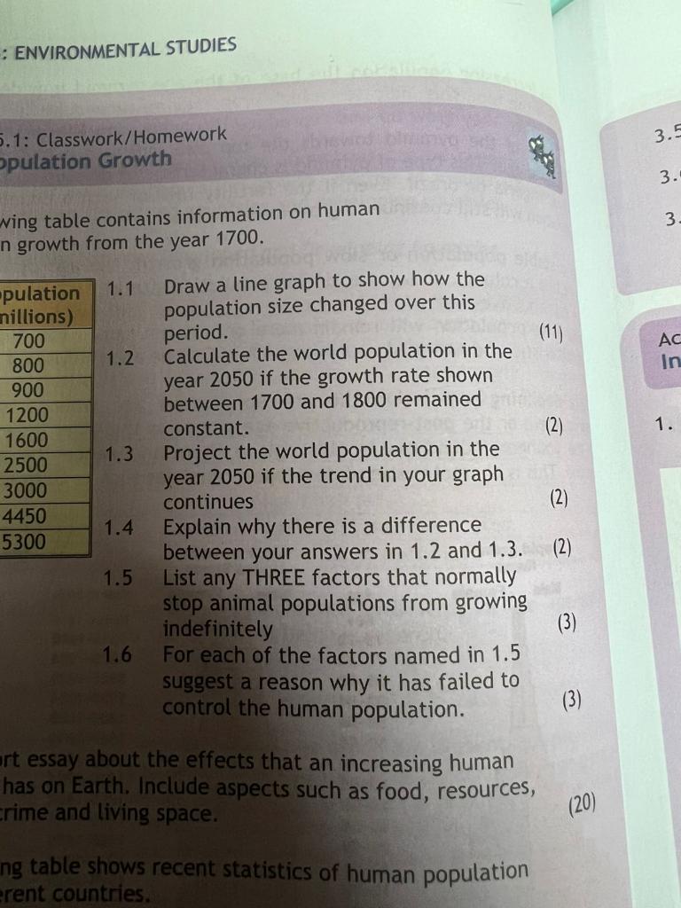 : ENVIRONMENTAL STUDIES 1: Classwork/Homework | Chegg.com