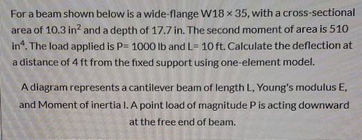Solved For a beam shown below is a wide-flange W18 x 35, | Chegg.com