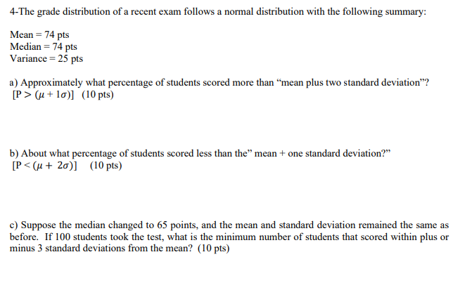 Solved 4-The Grade Distribution Of A Recent Exam Follows A | Chegg.com