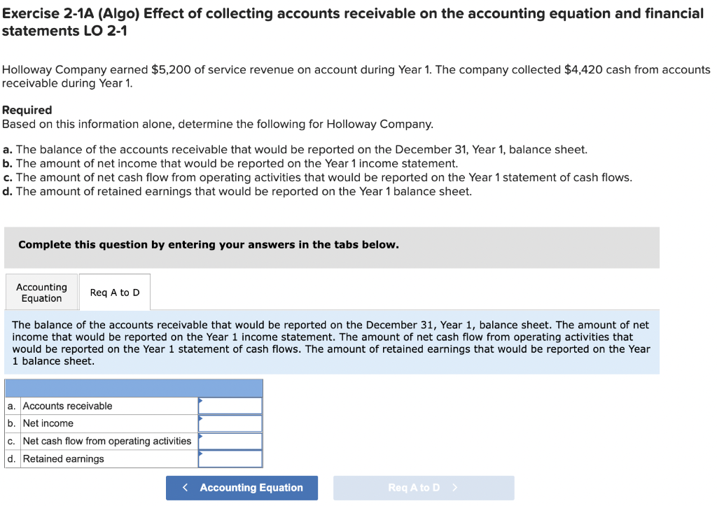 Solved Exercise 2-1A (Algo) Effect of collecting accounts | Chegg.com
