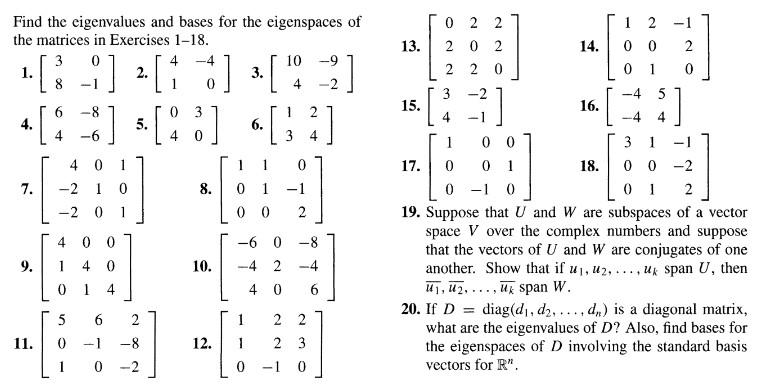 Solved 1-18. Let A be the matrix given in the corresponding | Chegg.com