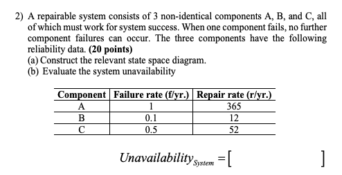 2) A repairable system consists of 3 non-identical | Chegg.com