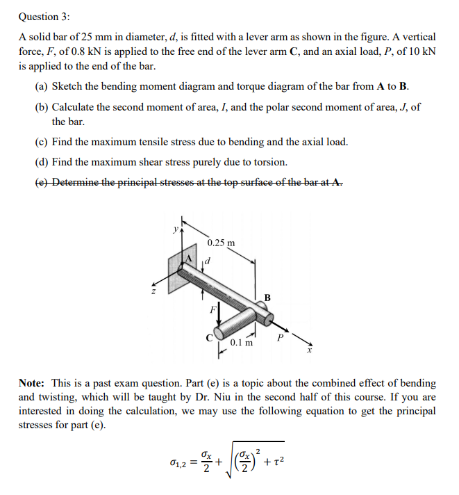 Solved Question 3: A solid bar of 25 mm in diameter, d, is | Chegg.com