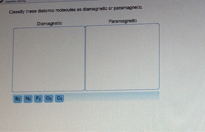 Solved Classity these diatomic molecules as diamagnetic or | Chegg.com
