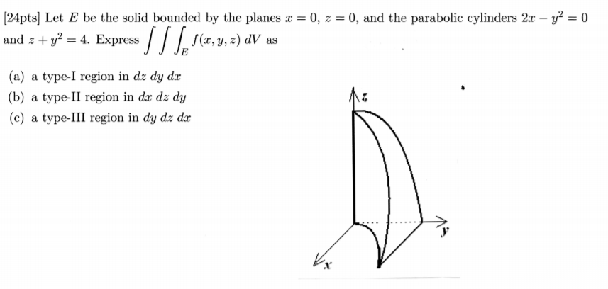 Solved [24pts) Let E be the solid bounded by the planes x = | Chegg.com