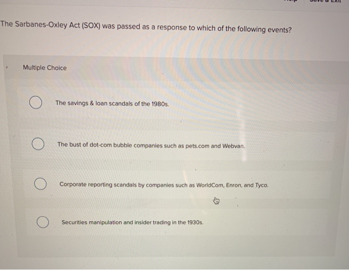 sarbanes oxley act of 2002 sox was passed in immediate response to