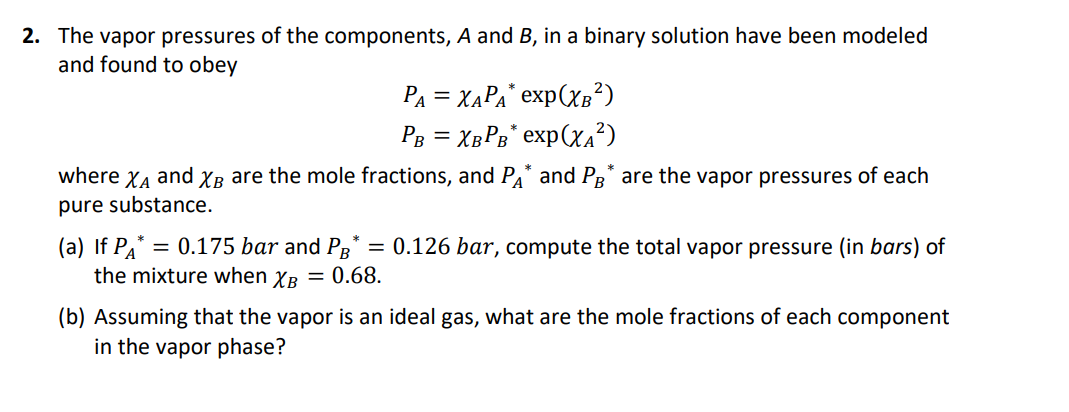 Solved The Vapor Pressures Of The Components, A And B, In A | Chegg.com