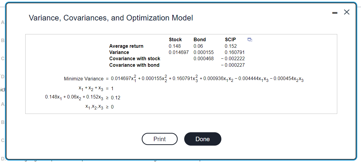 Variance, Covariances, and Optimization Model | Chegg.com
