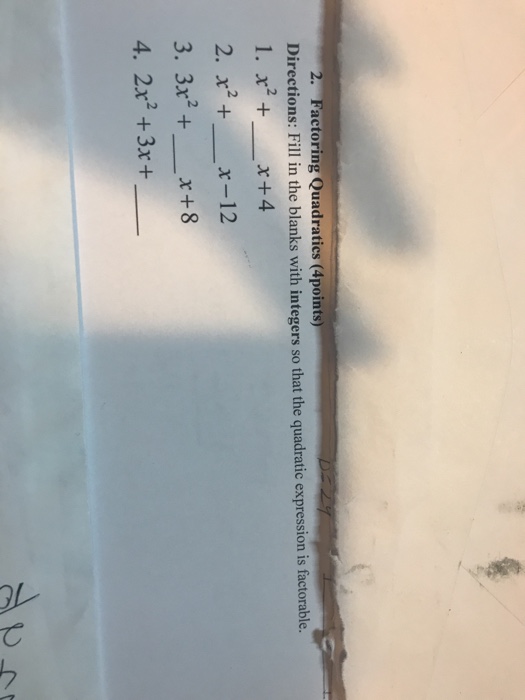 Solved Directions: Fill in the b 1. x2 x+4 2. x2+ x-12 3. | Chegg.com