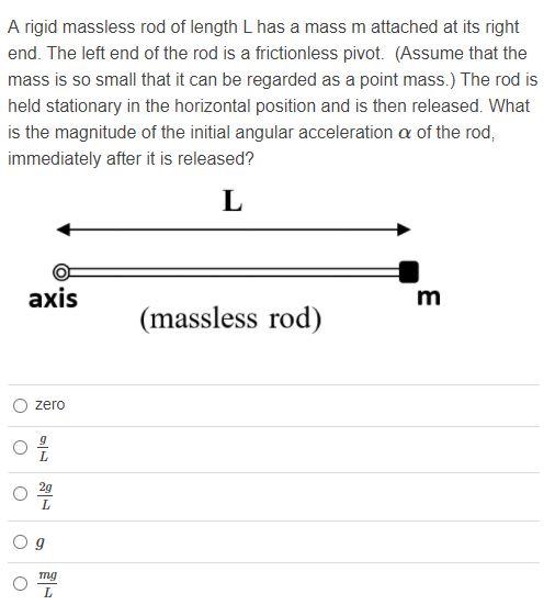 Solved A rigid massless rod of length L has a mass m | Chegg.com