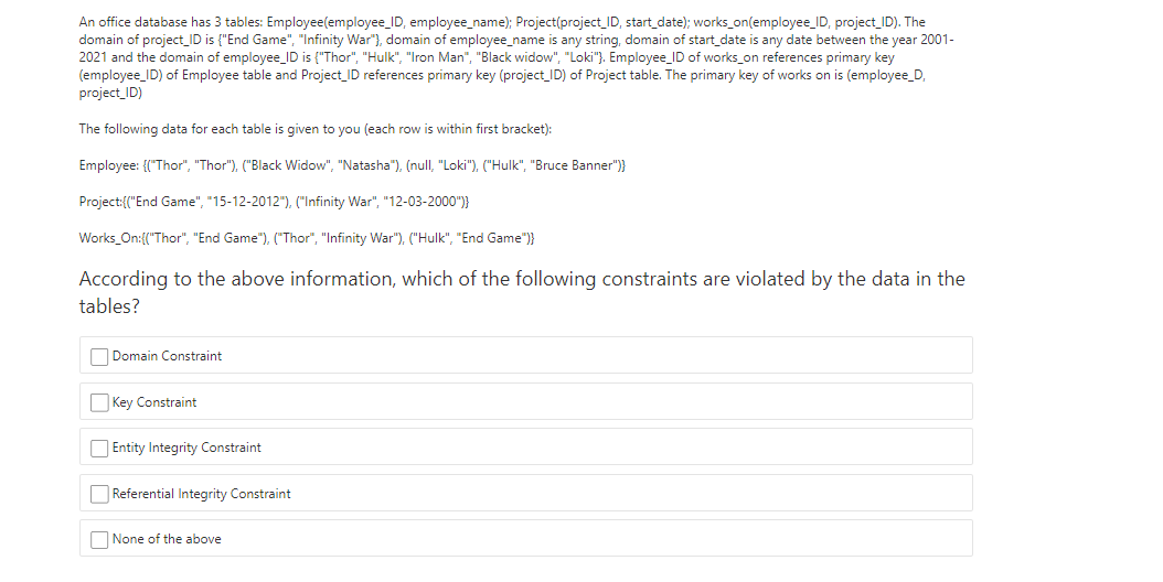 Solved An office database has 3 tables: | Chegg.com