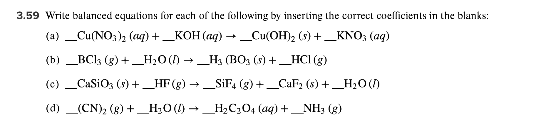Solved 3.59 Write balanced equations for each of the | Chegg.com