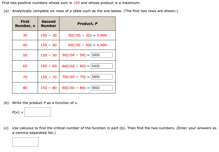 Solved Find two positive numbers whose sum is 150 and whose