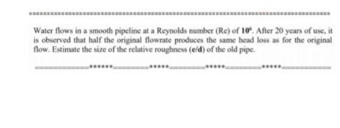 Solved Water flows in a smooth pipeline at a Reynolds number | Chegg.com
