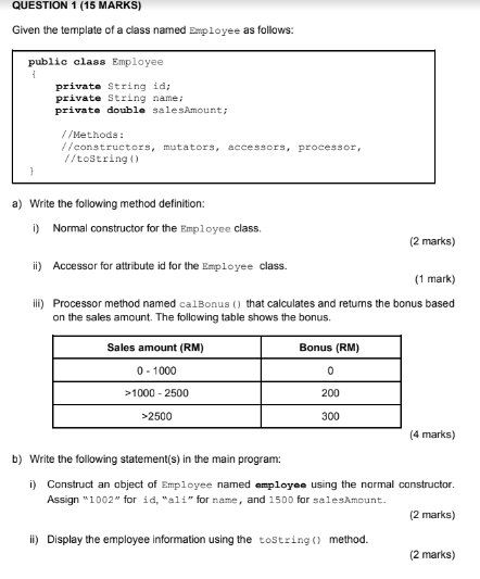 Solved QUESTION 1 (15 MARKS) Given the template of a class | Chegg.com