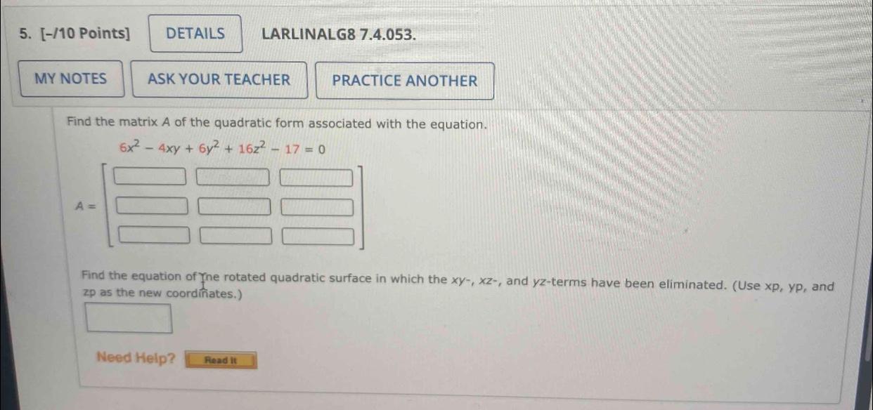 Solved 5 [ 10 Points] Details Larlinalg8 7 4 053 My Notes