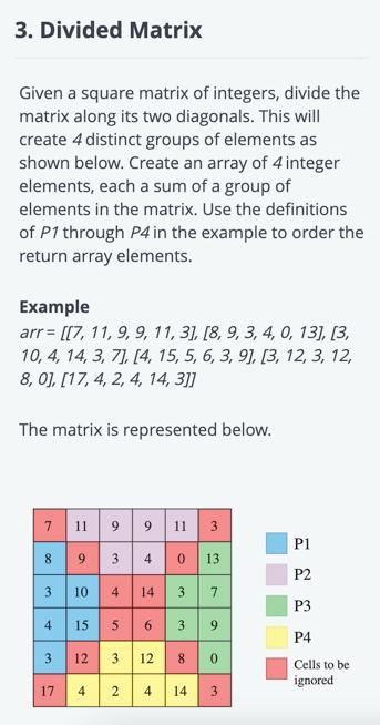 Solved 3. Divided Matrix Given a square matrix of integers