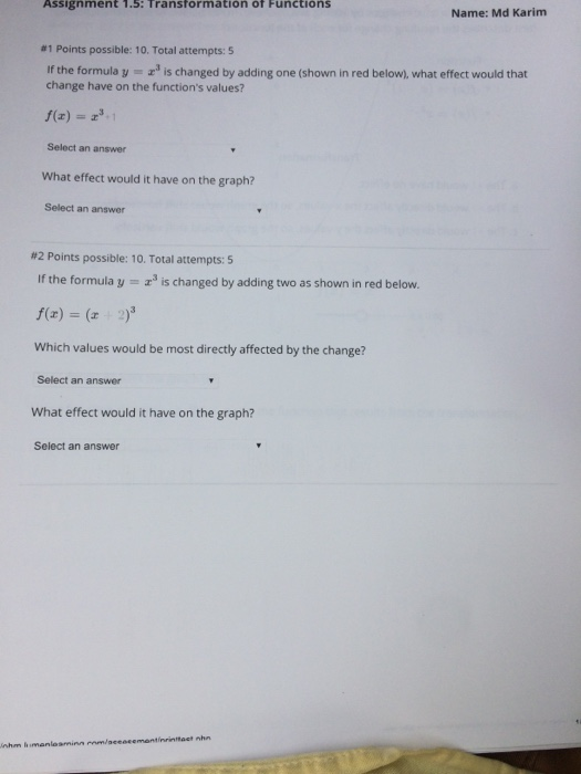 Solved Assignment 1.S: Transformation of Functions Name: Md | Chegg.com