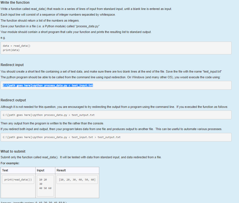 Solved Write the function Write a function called read_data) | Chegg.com