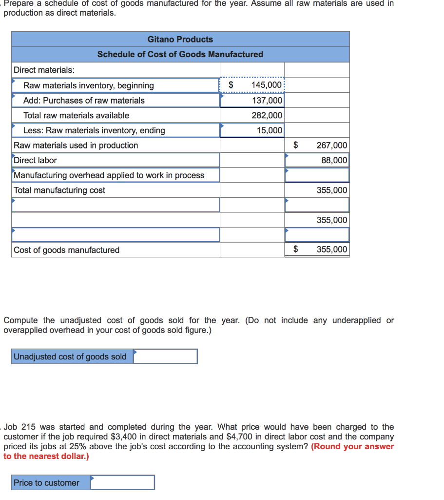 Solved Gitano Products operates a job-order costing system | Chegg.com