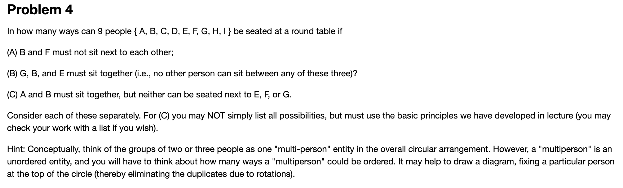 Solved Problem 4 In How Many Ways Can 9 People { A, B, C, D, | Chegg.com